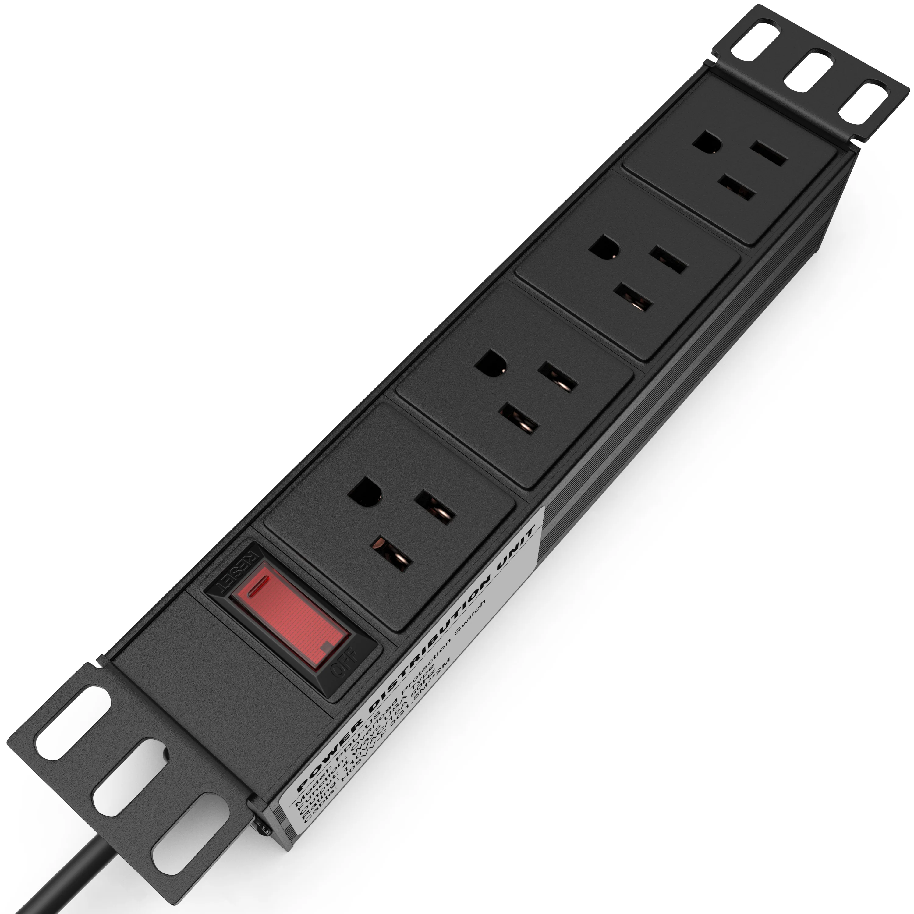 10" Rack PDU - 1U (4 Outlet) Power Distribution Unit 10 inch w/Protection (110V/15A 6ft Cable) - Tupavco TP1713 - Image 2