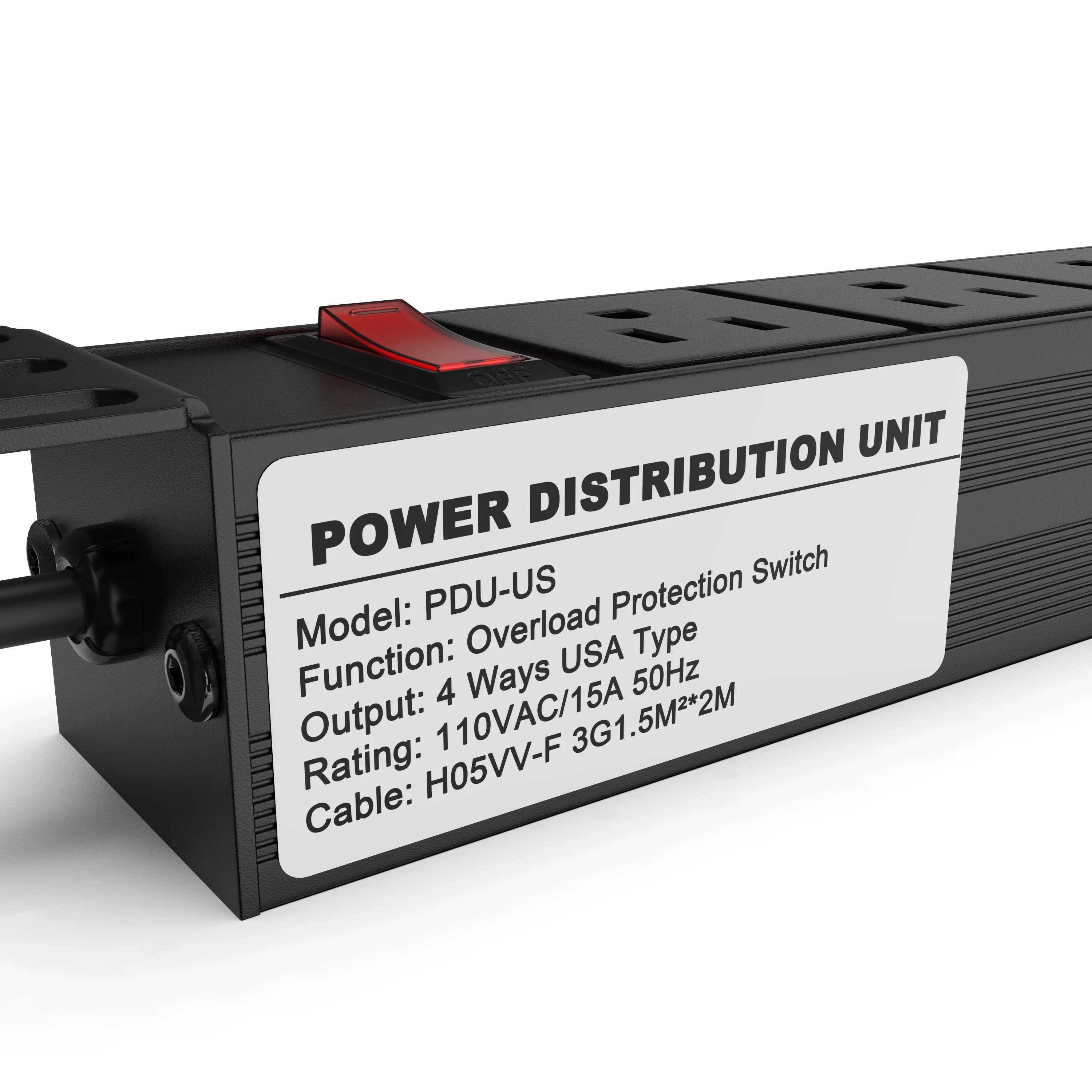 10" Rack PDU - 1U (4 Outlet) Power Distribution Unit 10 inch w/Protection (110V/15A 6ft Cable) - Tupavco TP1713 - Image 3