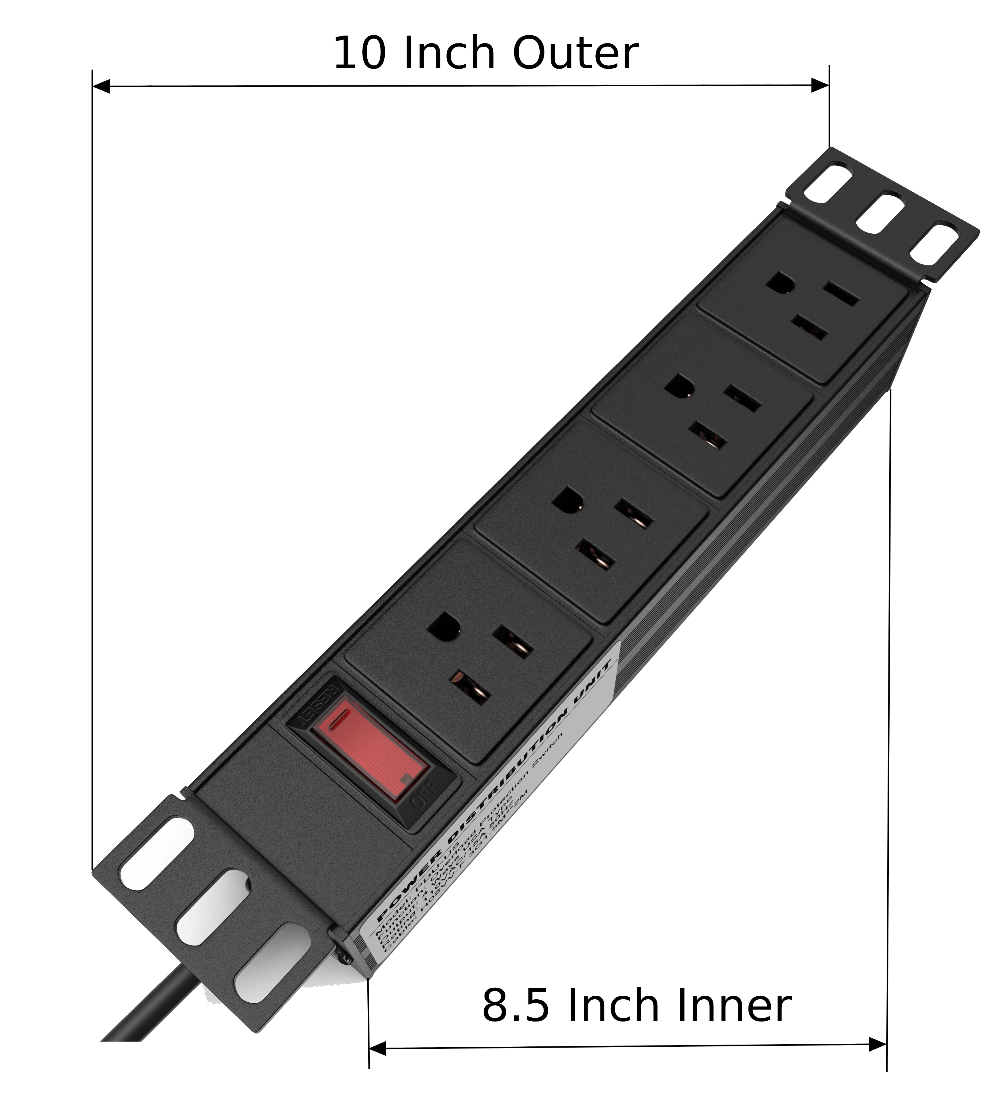 10" Rack PDU - 1U (4 Outlet) Power Distribution Unit 10 inch w/Protection (110V/15A 6ft Cable) - Tupavco TP1713 - Image 6