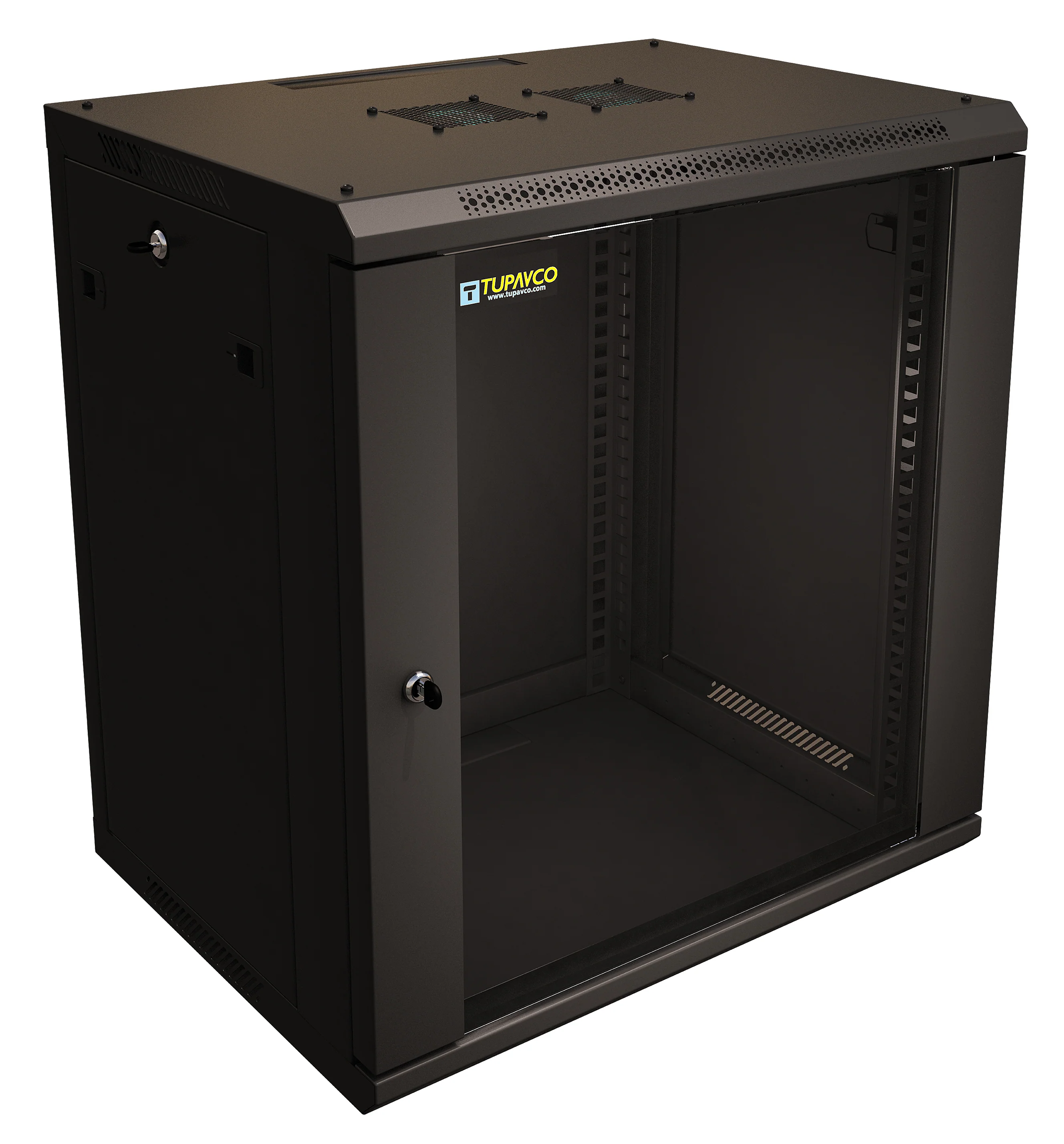 12U Server Rack Cabinet 19" - Vent Fans - Lockable Glass Door - Steel Frame - Lockable Removable Sides - Image 7