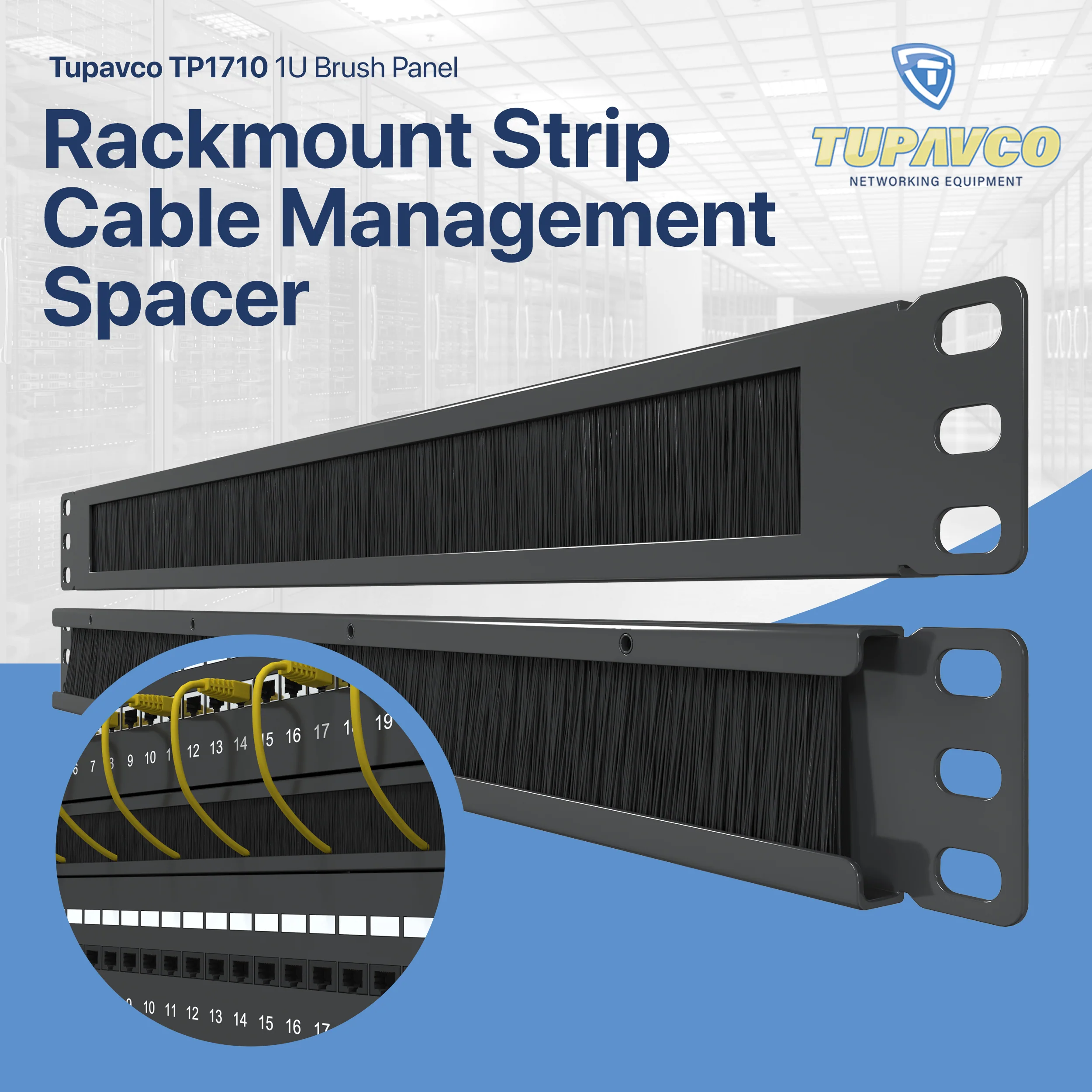 1U Brush Panel (2 Pack) - 19 inch Rackmount Strip Cable Management Spacer for Network Server Rack Cabinet Enclosure - Image 3