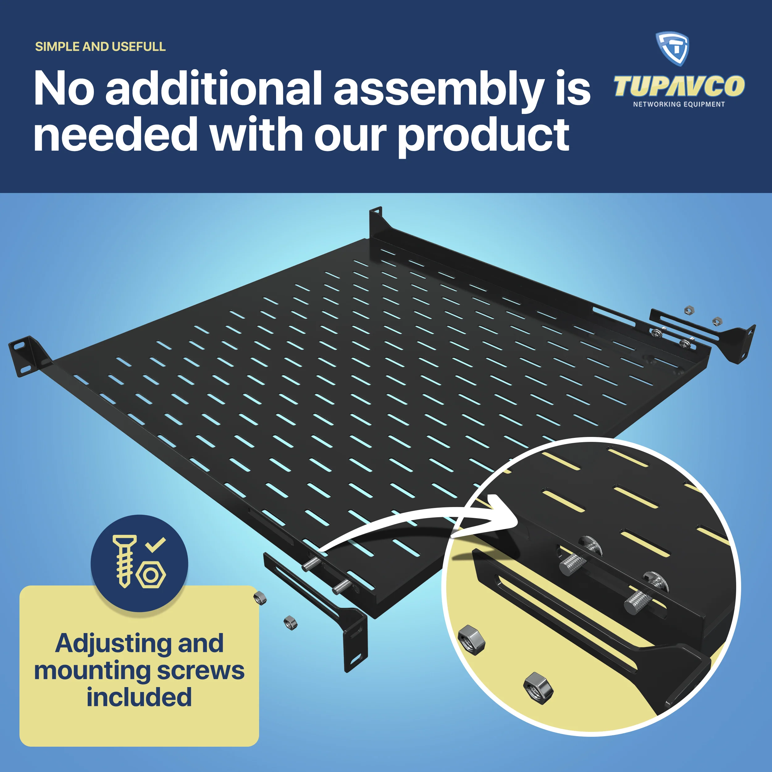 1U Server Rack Shelf - 19" Rackmount Tray - 17.7" (450mm) Deep 4-Post Fixed Mount for Computer Network/AV/IT Equipment Cabinet Enclosure - Image 8