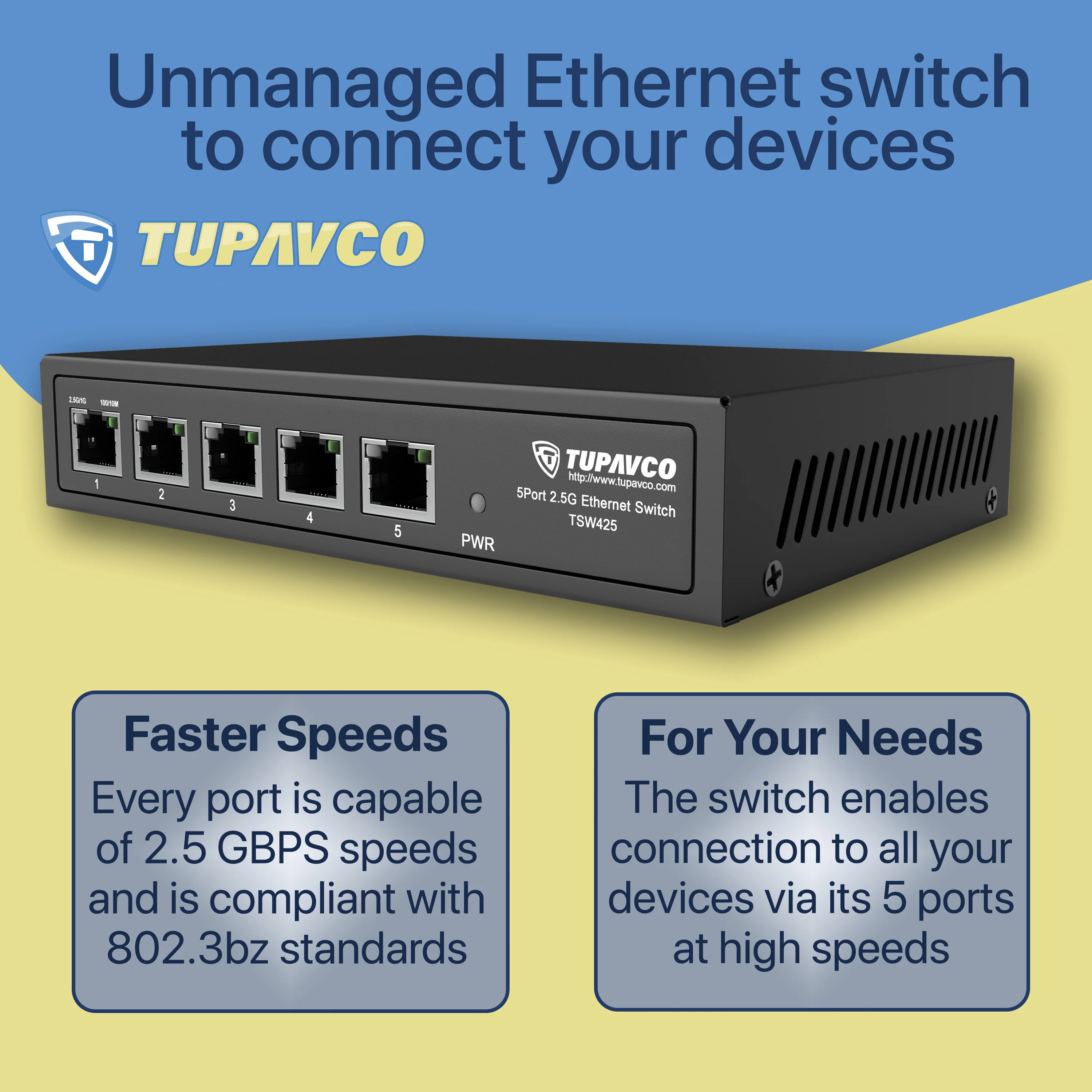 2.5GB Switch (5 Port) for Ethernet Network - High Speed 10M/100M/1G/2.5G Gigabit (802.3bz) - Tupavco TP1940 - Image 6