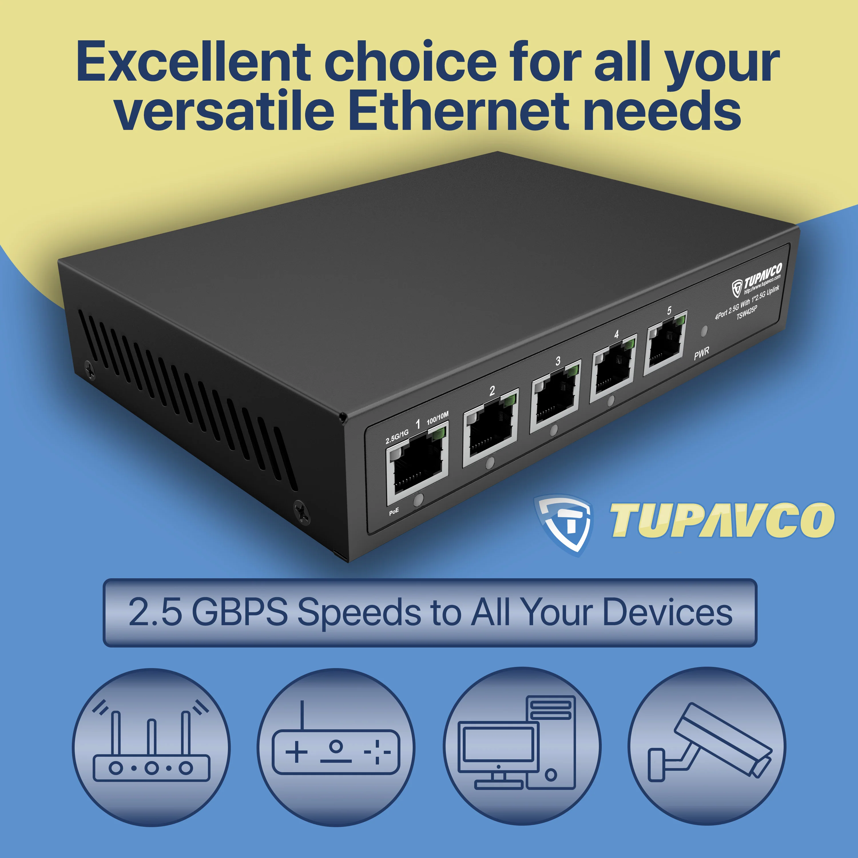 2.5GB Switch (5 Port) PoE++ for Ethernet Network - High Speed 10M/100M/1G/2.5G Gigabit (802.3bz) - Tupavco TP1941 - Image 5