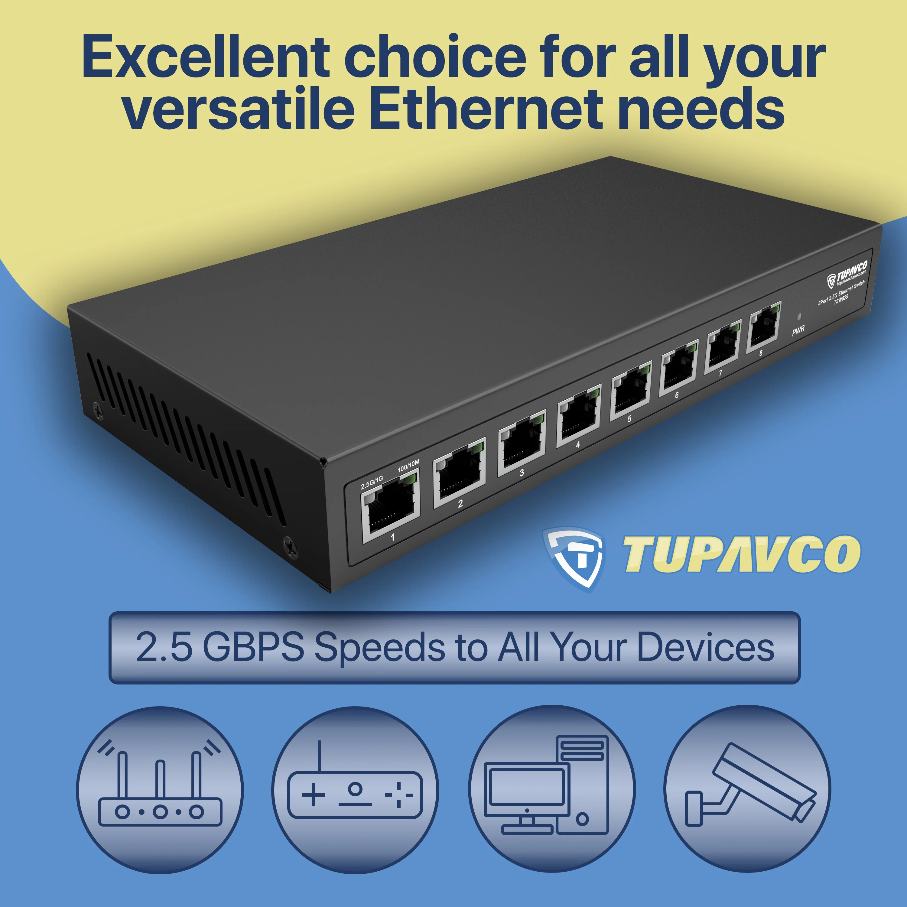 2.5GB Switch (8 Port) for Ethernet Network - High Speed 10M/100M/1G/2.5G Gigabit (802.3bz) - Tupavco TP1980 - Image 3