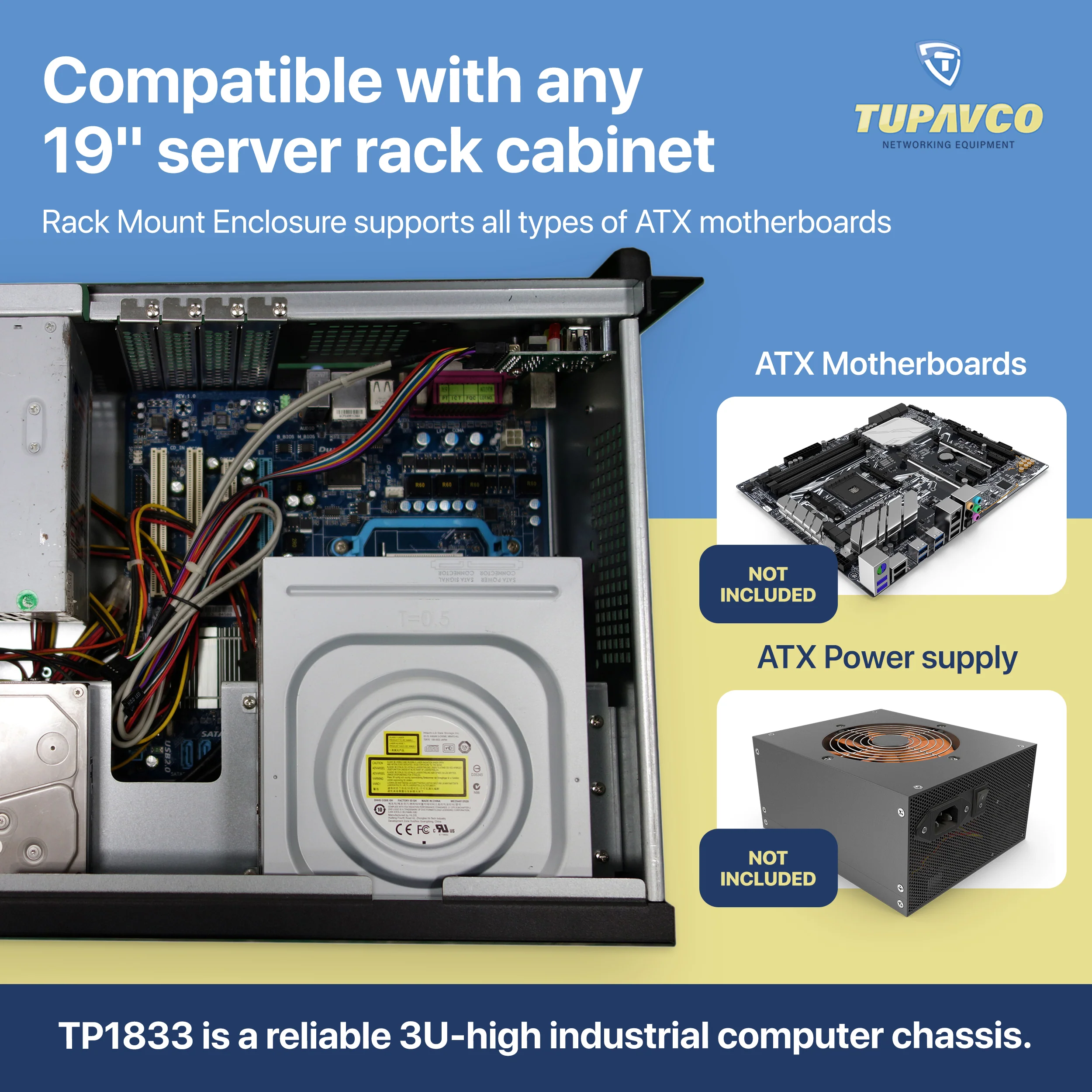 3U Server Chassis - Compact 12" Deep 19" Rackmount ATX Computer Case - Tupavco TP1833 - Image 5