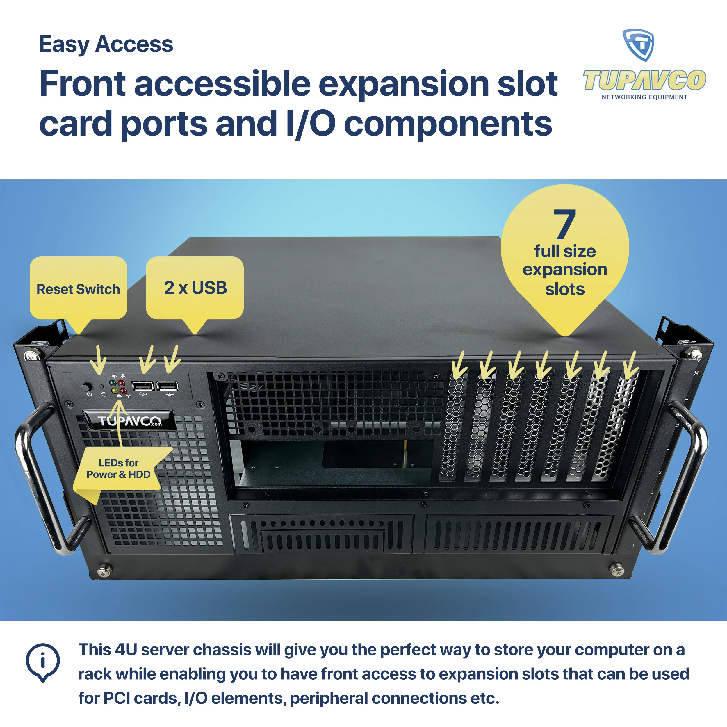 4U Server Chassis - Rackmount Computer Enclosure - Compact 15" Depth Case - Tupavco TP1842 - Image 2