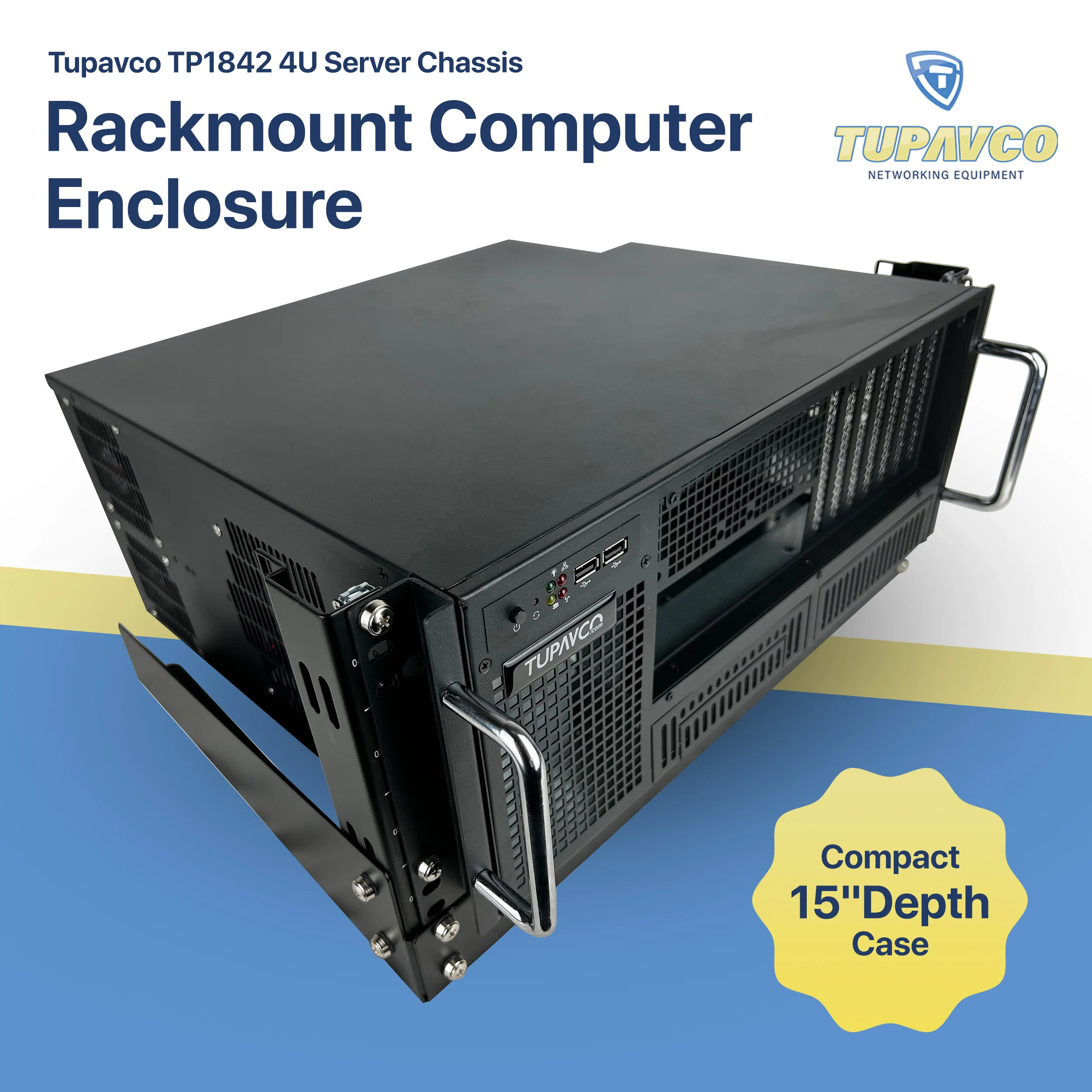 4U Server Chassis - Rackmount Computer Enclosure - Compact 15" Depth Case - Tupavco TP1842 - Image 3