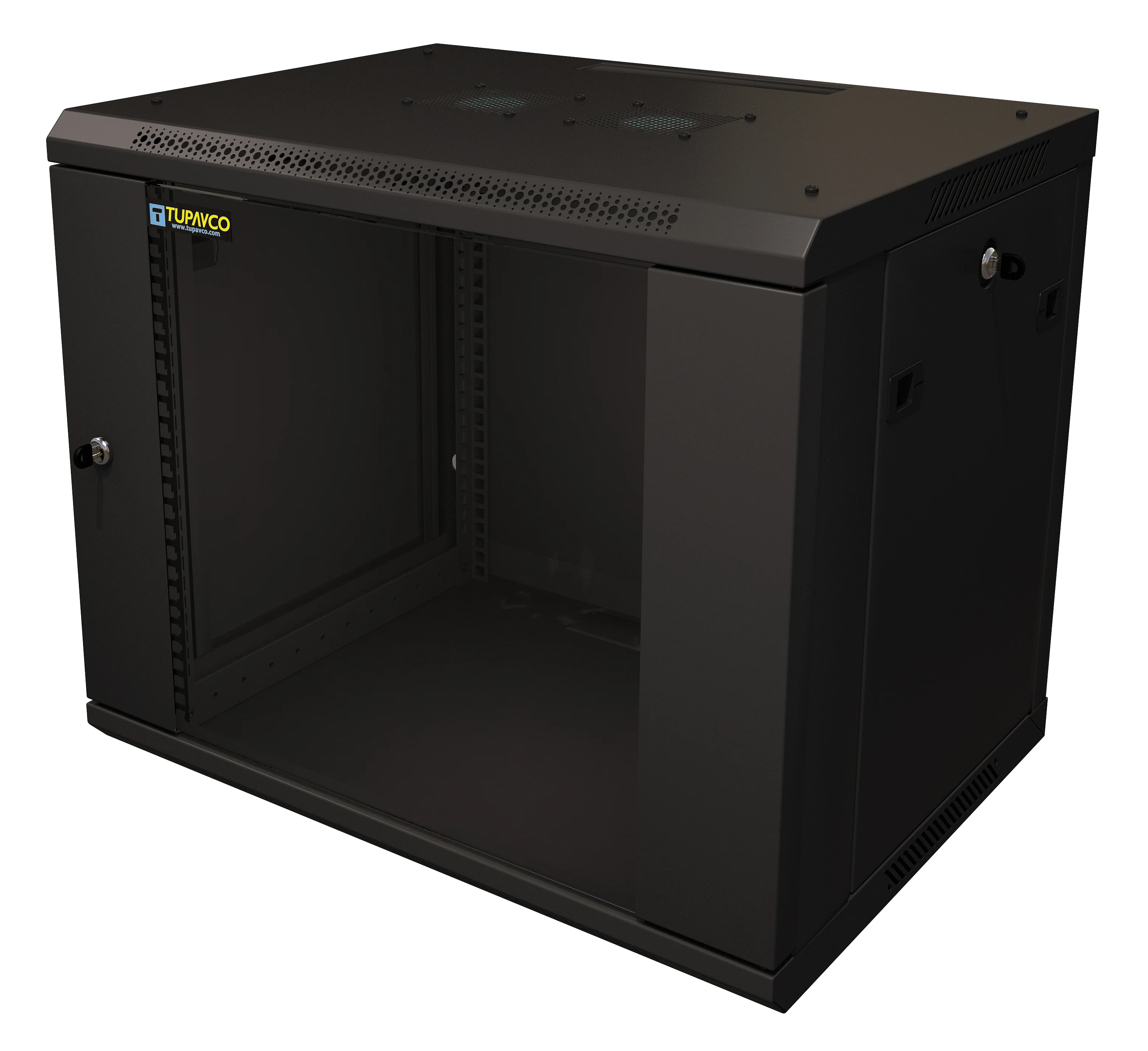 9U Server Rack Cabinet 19" - Vent Fans - Lockable Glass Door - Steel Frame - Lockable Removable Sides - Image 3