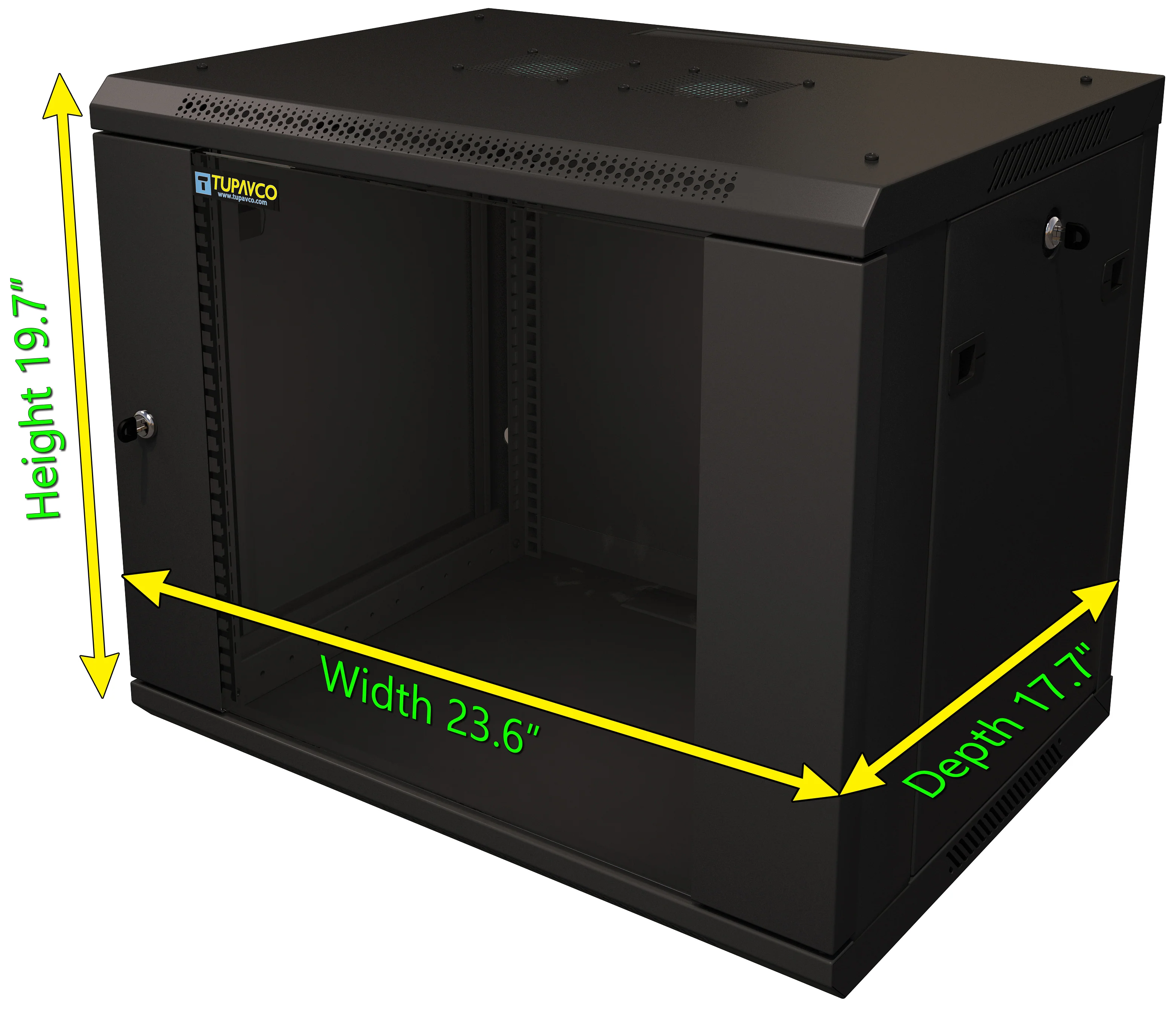 9U Server Rack Cabinet 19" - Vent Fans - Lockable Glass Door - Steel Frame - Lockable Removable Sides - Image 7