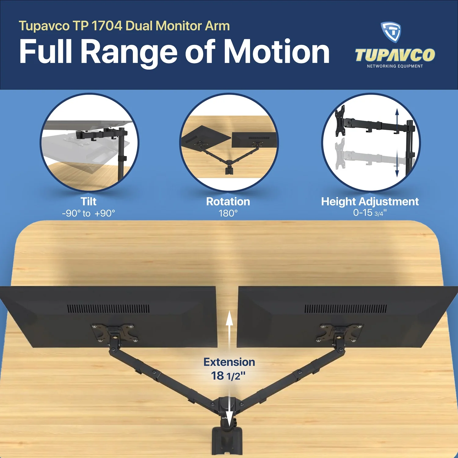 Dual Monitor Arm - Monitor Stand - Fully Adjustable Motion (Rotation/Tilt/Swivel) - Image 11