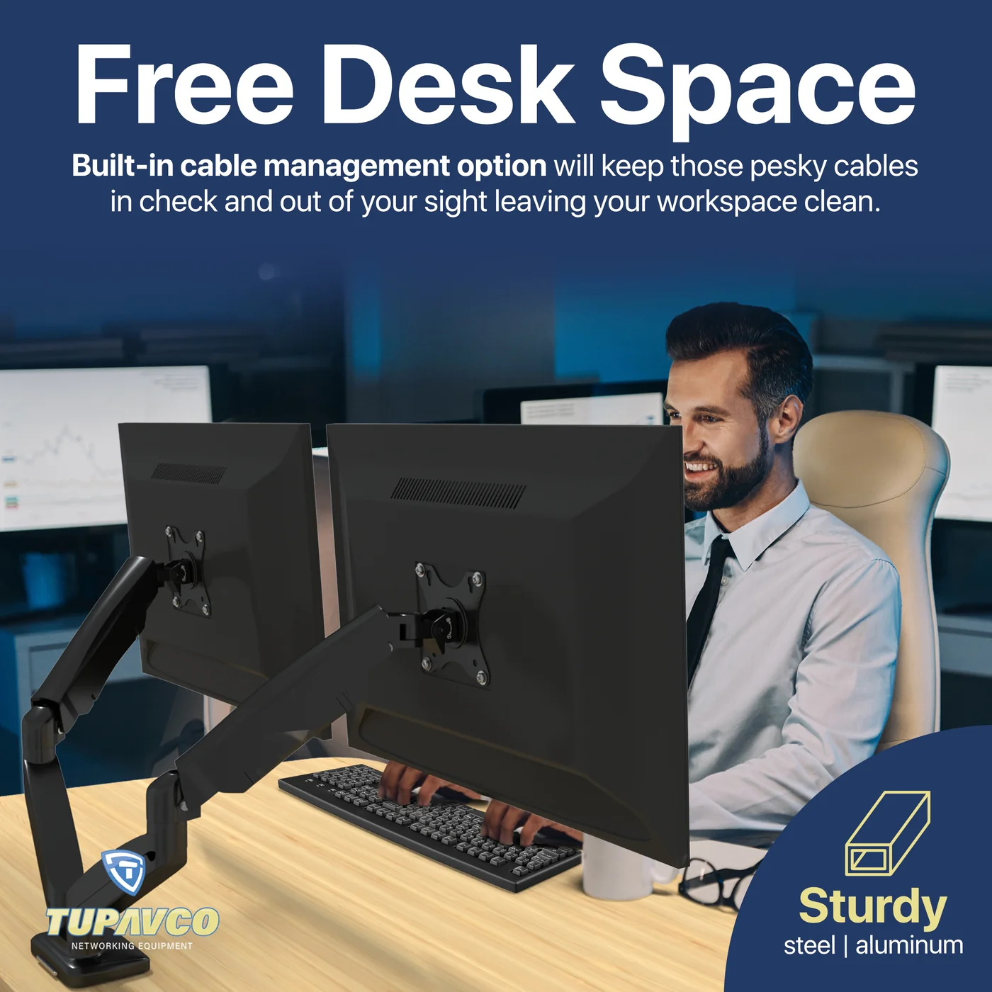 Dual Monitor Stand - Gas Spring Monitor Arm - Fully Adjustable Motion (Rotation/Tilt/Swivel) - Image 10