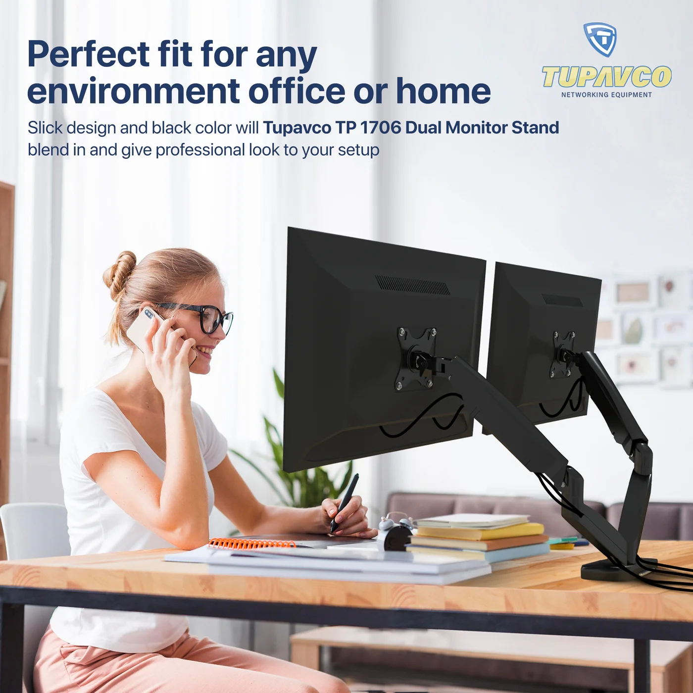 Dual Monitor Stand - Gas Spring Monitor Arm - Fully Adjustable Motion (Rotation/Tilt/Swivel) - Image 6