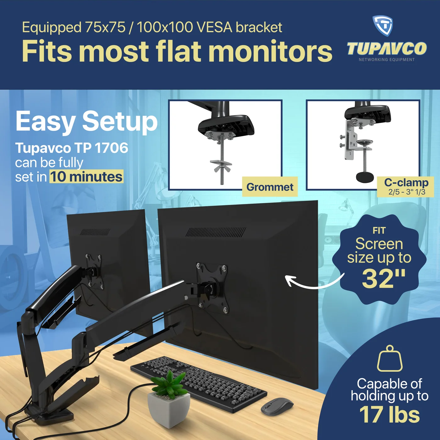 Dual Monitor Stand - Gas Spring Monitor Arm - Fully Adjustable Motion (Rotation/Tilt/Swivel) - Image 8