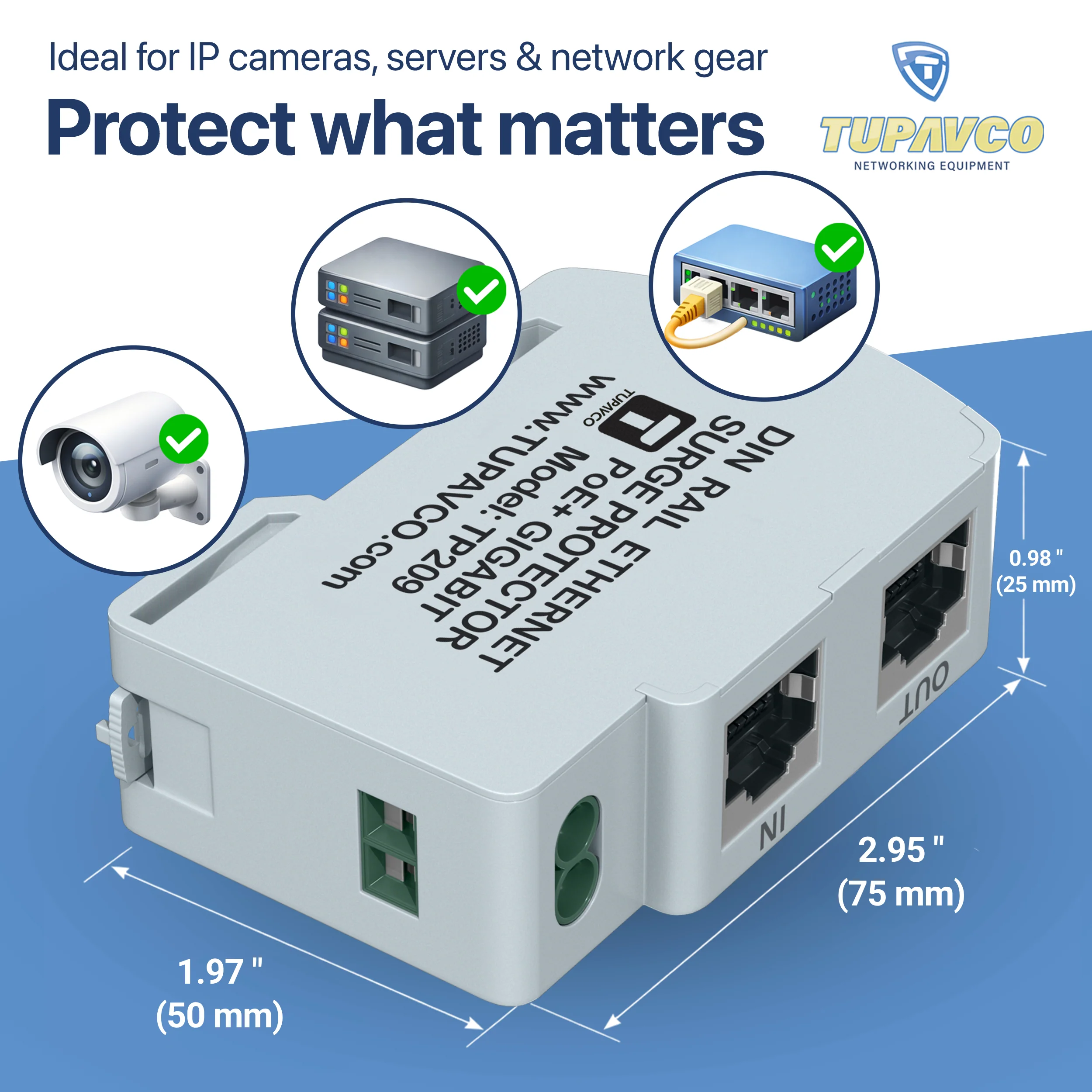 Ethernet Surge Protector DIN Rail Mounted Gigabit - Compatible with PoE++ - Tupavco TP209 - Image 6