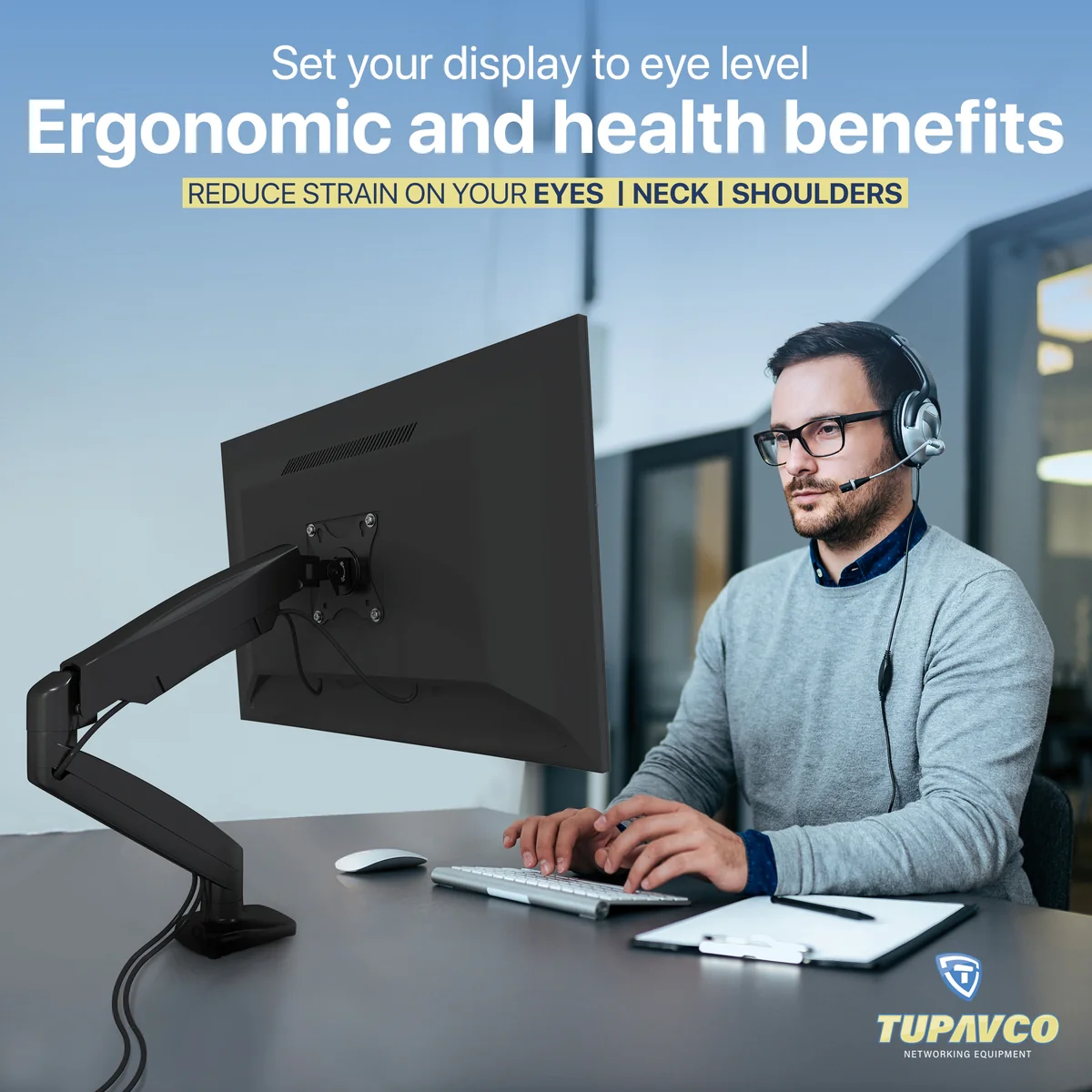 Monitor Arm - Gas Spring Single Monitor Stand - Fully Adjustable Motion (Rotation/Tilt/Swivel) - Image 8