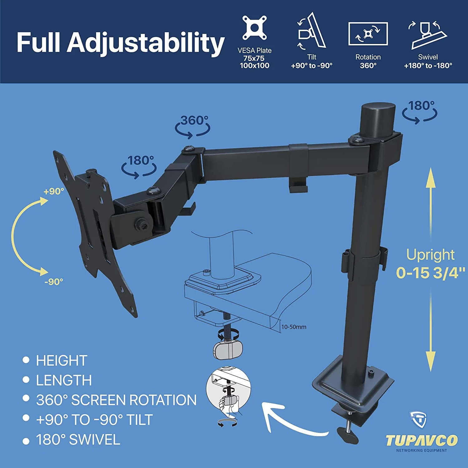 Monitor Stand - Single Monitor Arm - Fully Adjustable Motion (Rotation/Tilt/Swivel) - Up to 32 inch 17.6 LB - Image 4