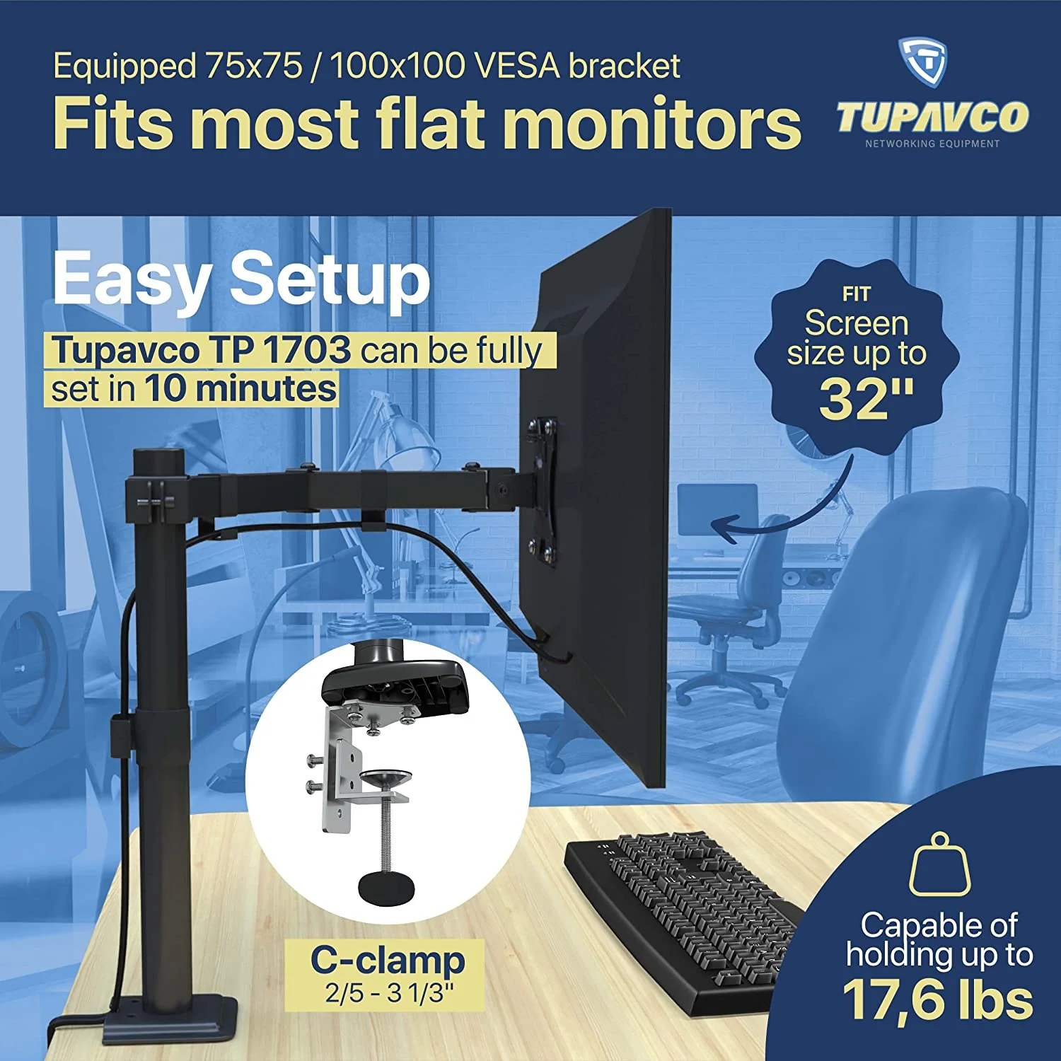Monitor Stand - Single Monitor Arm - Fully Adjustable Motion (Rotation/Tilt/Swivel) - Up to 32 inch 17.6 LB - Image 5