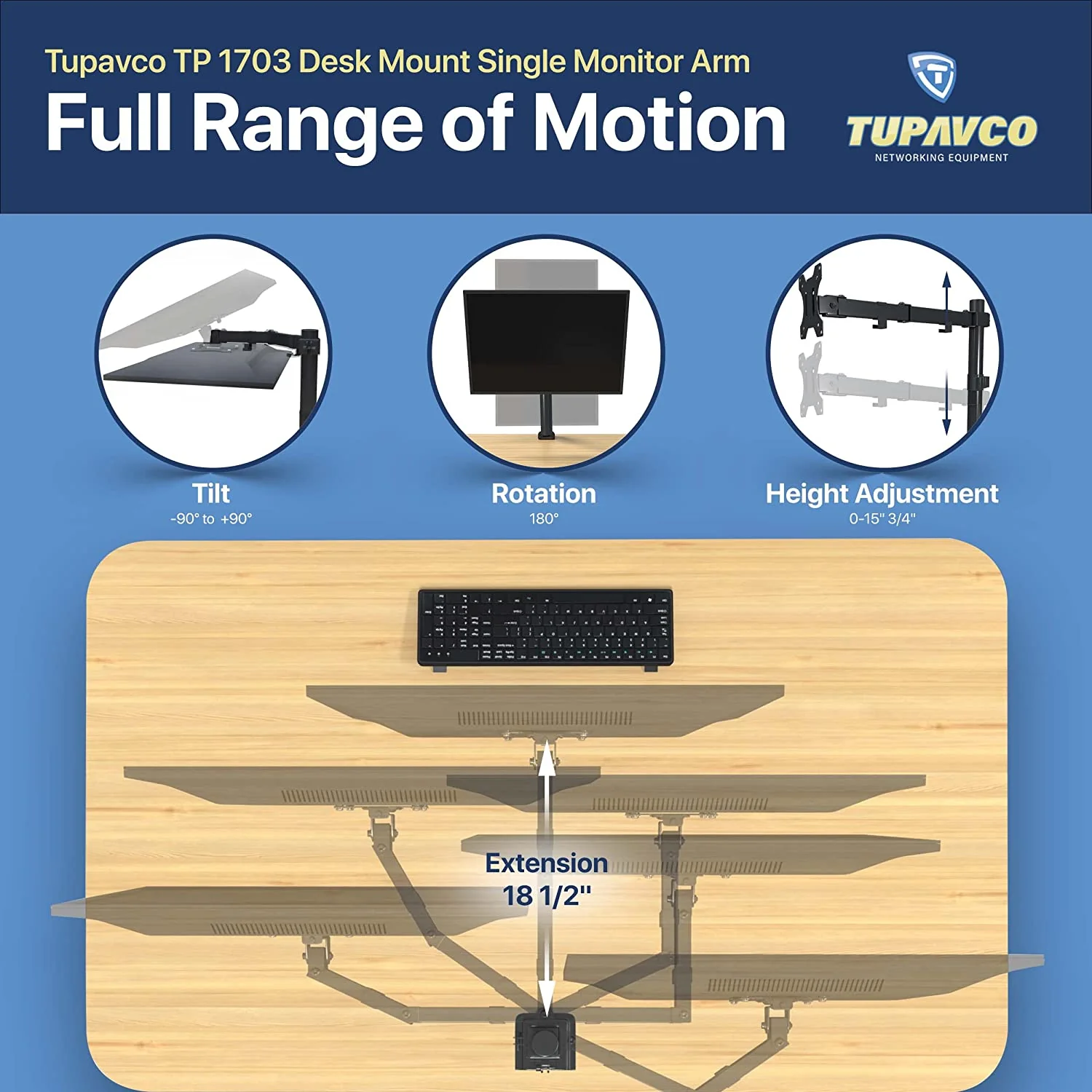 Monitor Stand - Single Monitor Arm - Fully Adjustable Motion (Rotation/Tilt/Swivel) - Up to 32 inch 17.6 LB - Image 8