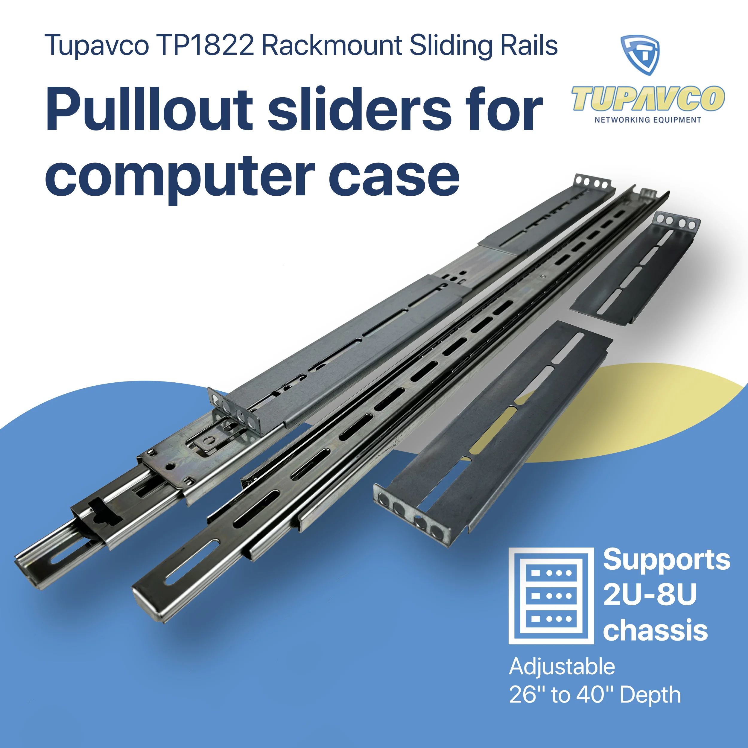 Rackmount Sliding Rails - Kit for 2U-8U Chassis (Adjustable 26" to 40" Depth) 2 or 4 Post Mount Sliders for Server Case - Tupavco 1822 - Image 2