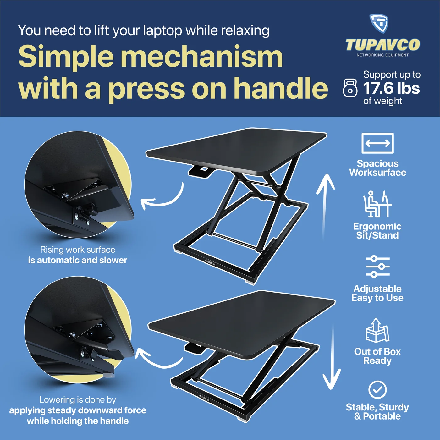 Standing Desk Converter - Tabletop Riser 31"x17" - Laptop/Monitor/Workspace Rising Platform - Image 10