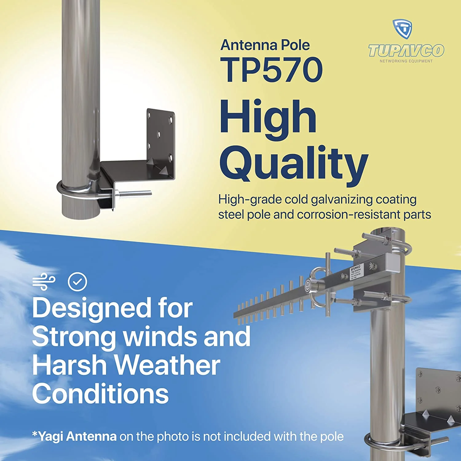 TP570 Antenna Pole Mount for Wifi, TV or LTE/4G Antennas (Yagi, Panel, Grid or Omni) Length 10 inch - 1.5" Mast Diameter (Outdoor and Weatherproof) - Image 5