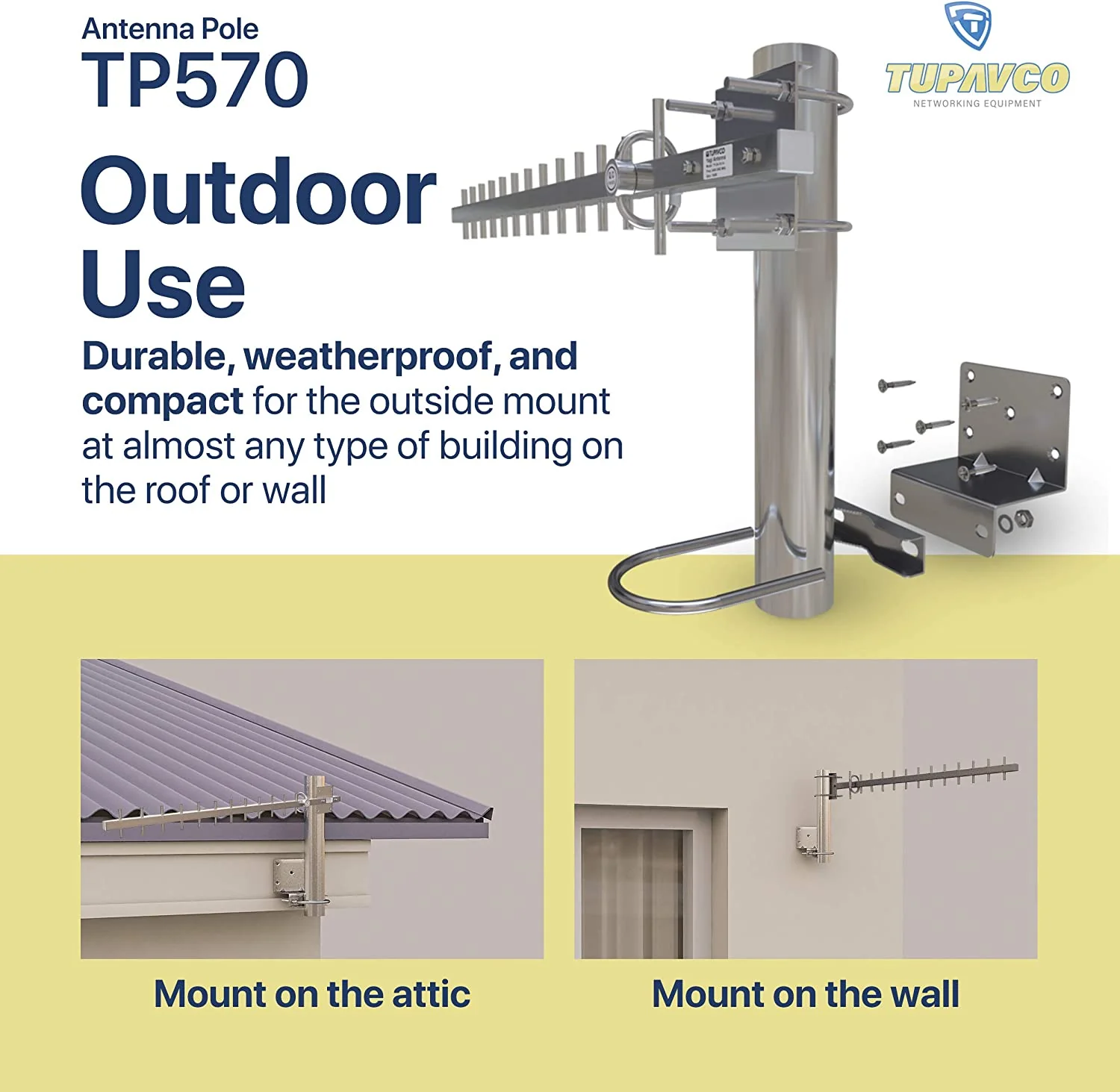 TP570 Antenna Pole Mount for Wifi, TV or LTE/4G Antennas (Yagi, Panel, Grid or Omni) Length 10 inch - 1.5" Mast Diameter (Outdoor and Weatherproof) - Image 7