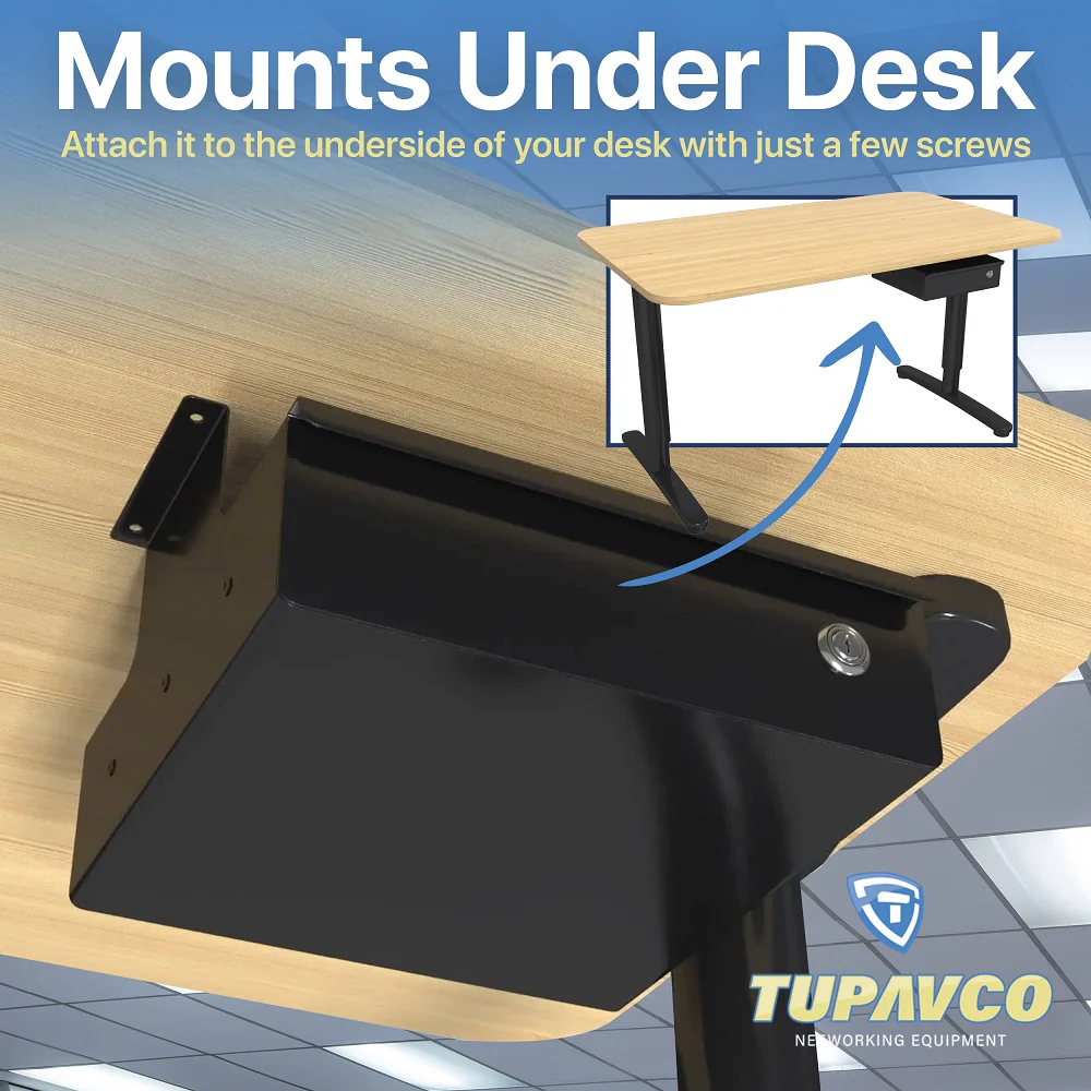 Under Desk Sliding Pull Out Drawer - Key Lock Storage with Padded Extra Shelf Compartment - Image 10