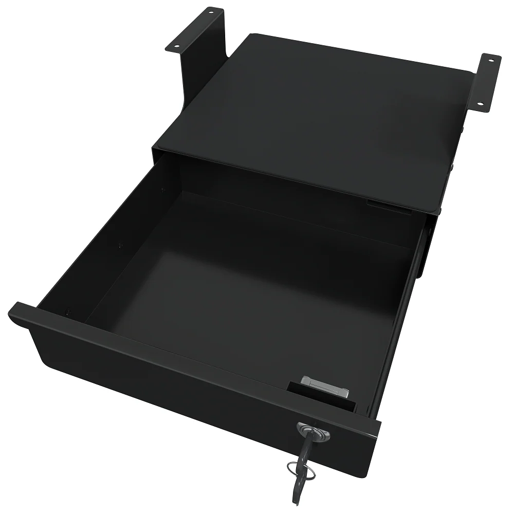 Under Desk Sliding Pull Out Drawer - Key Lock Storage with Padded Extra Shelf Compartment - Image 3