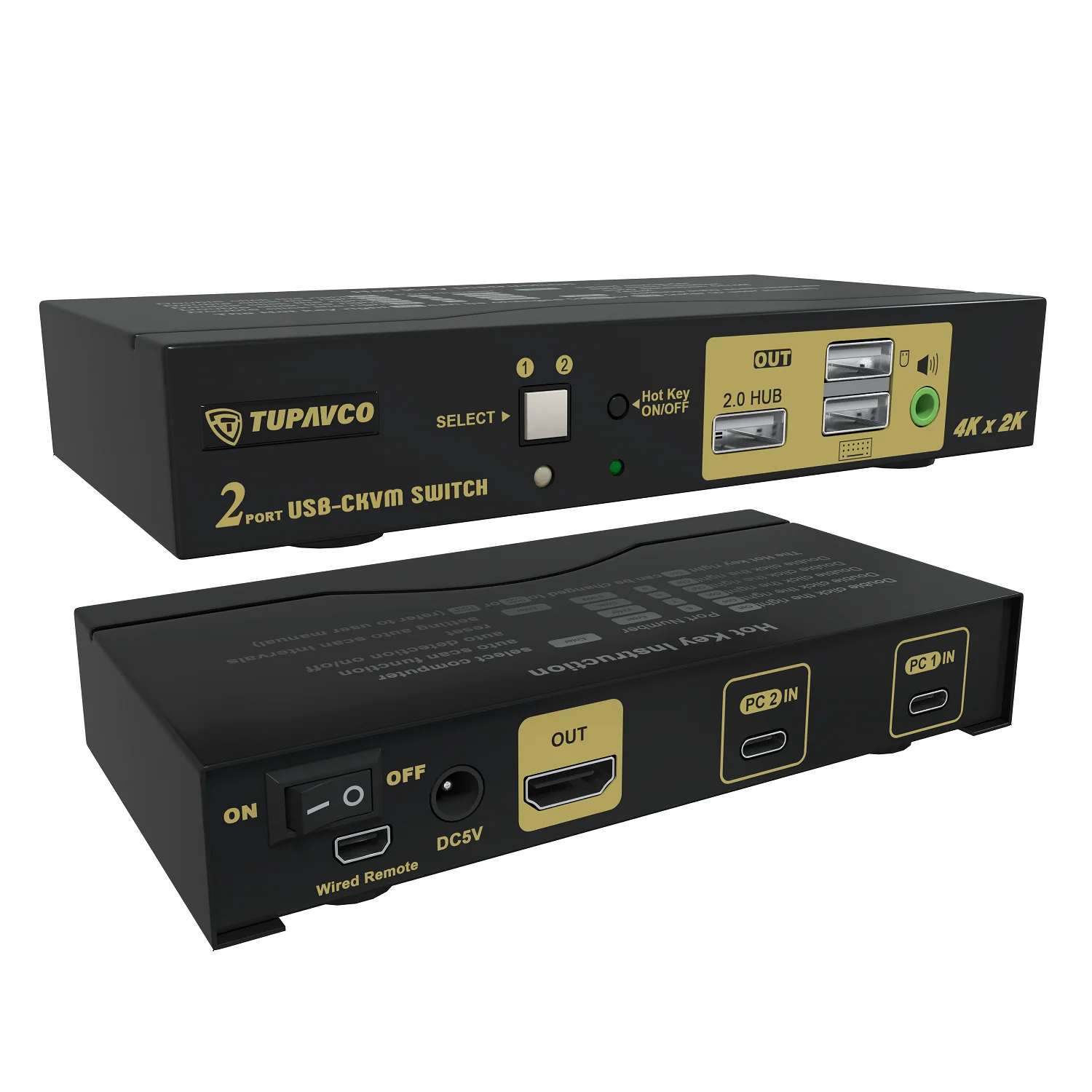 USB-C KVM Switch - (2 Ports) Control Two Computers w/One Shared Keyboard/Monitor/Mouse - HDMI and Audio Output - Tupavco TKVM-U2 - Image 2