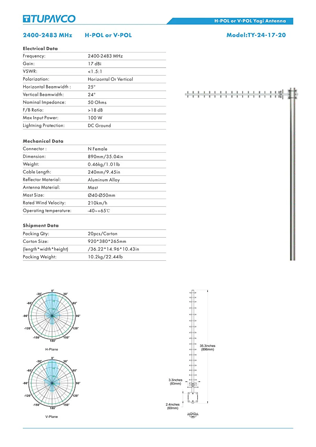 Yagi WiFi Antenna 2.4GHz 17dBi Angle H:25° V:24 Outdoor Directional Wireless - Image 9